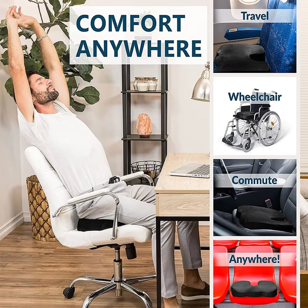 Gel & Memory Foam Non-Slip Orthopedic Seat Cushion for Back Pain & Sciatica Relief - Big Ass Store