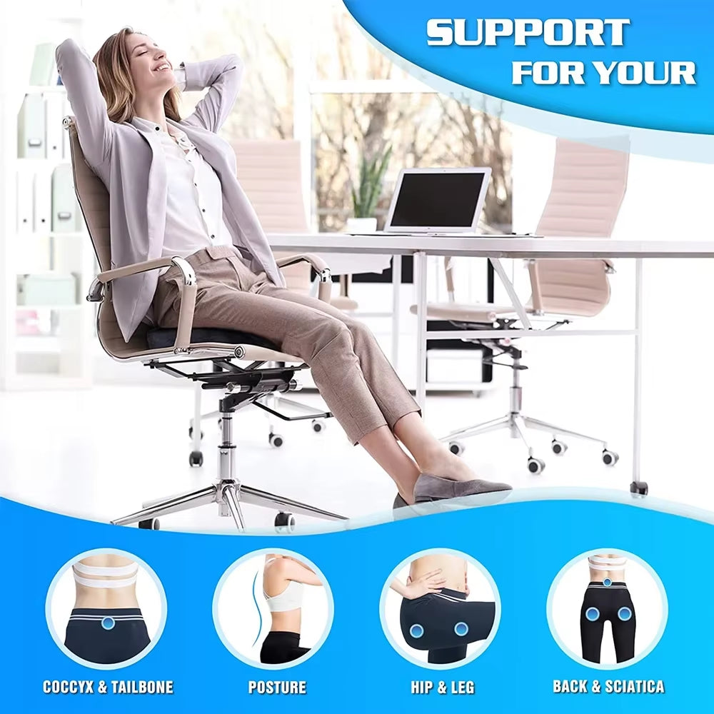 Gel & Memory Foam Non-Slip Orthopedic Seat Cushion for Back Pain & Sciatica Relief - Big Ass Store