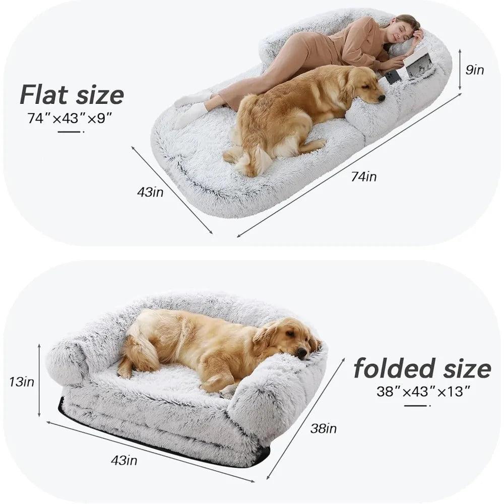 Human Dog Bed, 74"X43"X9" Dog Beds for Large Dogs, Foldable Plush Washable Dog Beds - Big Ass Store