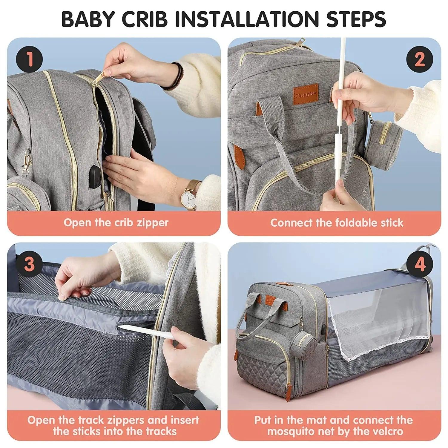 3 in 1 Waterproof Diaper Bag ,Backpack, Foldable Baby Bed, Bag with USB Charger - Big Ass Store