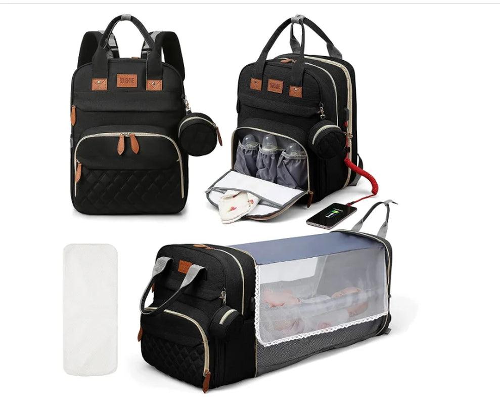3 in 1 Waterproof Diaper Bag ,Backpack, Foldable Baby Bed, Bag with USB Charger - Big Ass Store