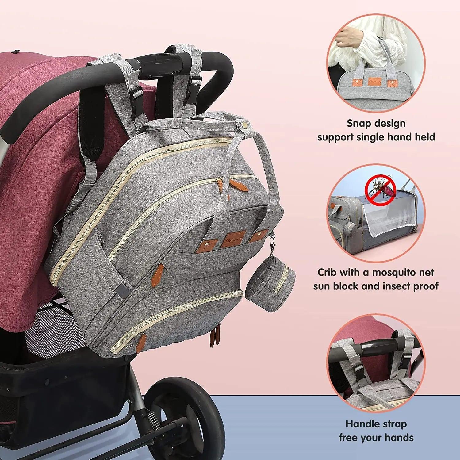 3 in 1 Waterproof Diaper Bag ,Backpack, Foldable Baby Bed, Bag with USB Charger - Big Ass Store