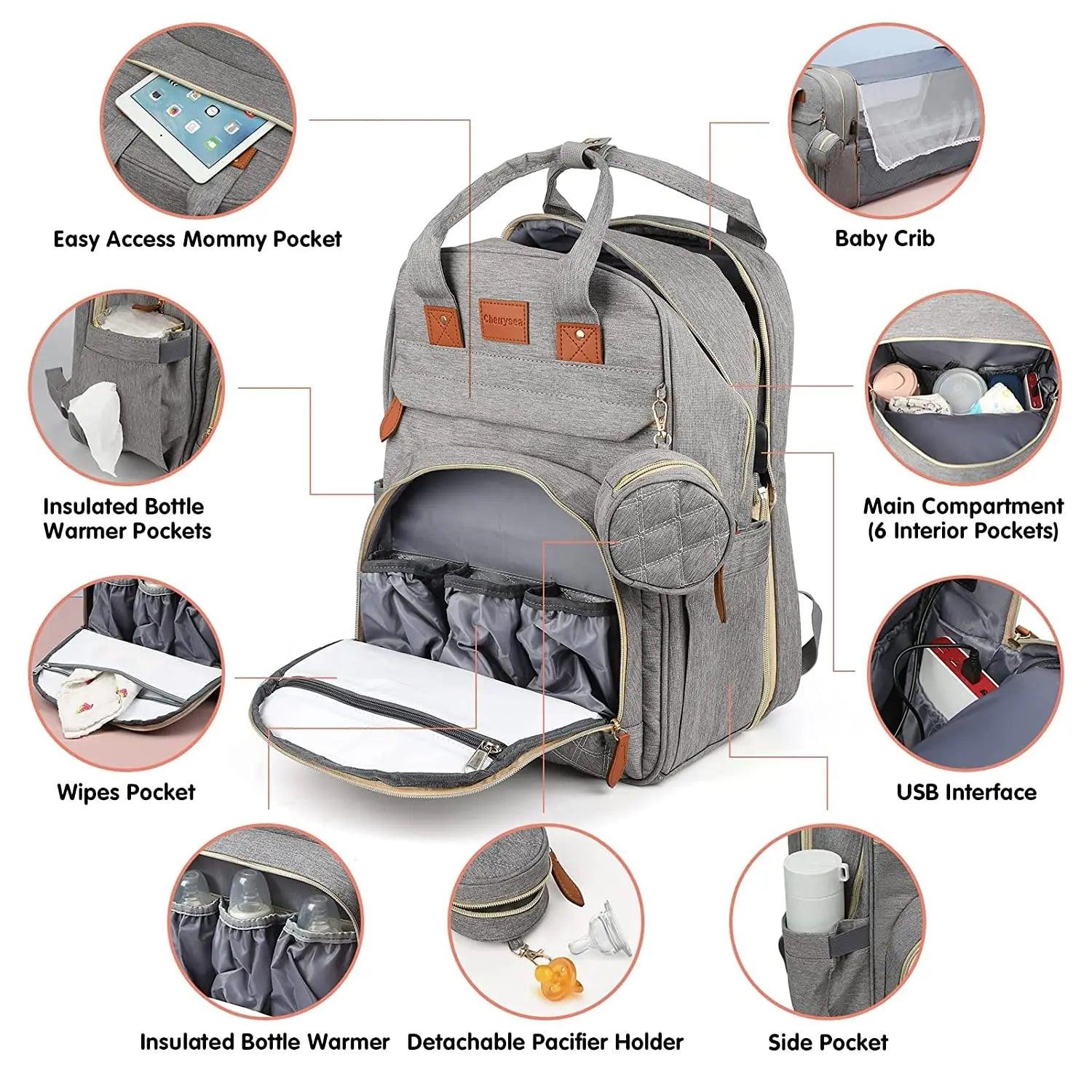 3 in 1 Waterproof Diaper Bag ,Backpack, Foldable Baby Bed, Bag with USB Charger - Big Ass Store