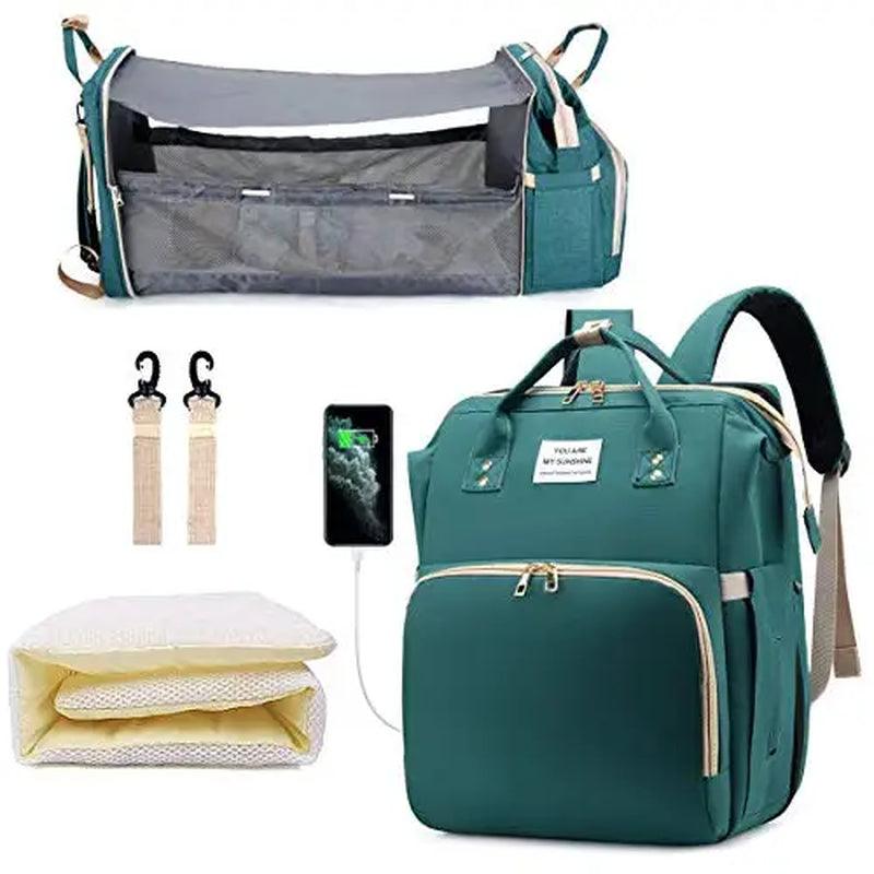 3 in 1 Waterproof Diaper Bag ,Backpack, Foldable Baby Bed, Bag with USB Charger - Big Ass Store