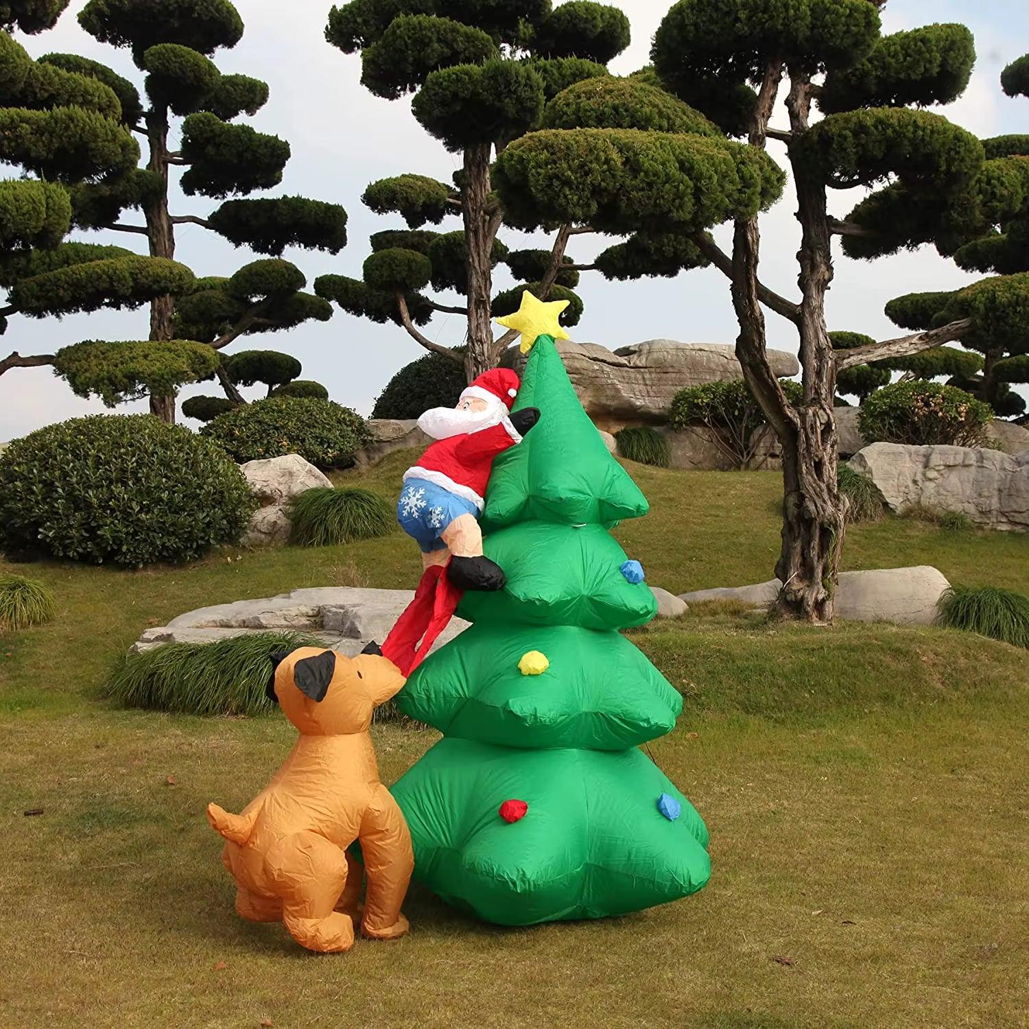 6FT /1.8M Auto-Inflatable Christmas Santa Claus Climbing Tree Chased by Dog Yard Ourdoor Garden Decoration - Big Ass Store
