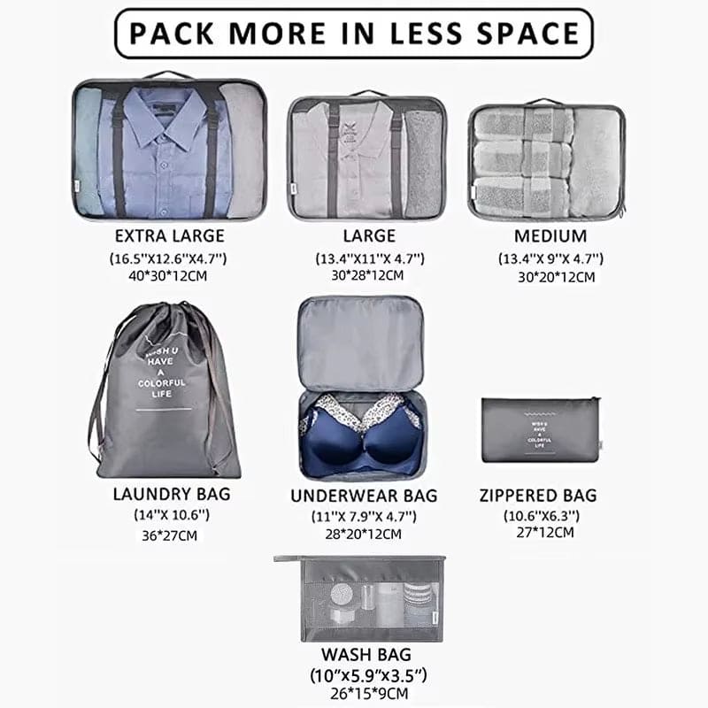 7Pcs Travel Organizer Suitcase and Storage Packing Cubes - Big Ass Store