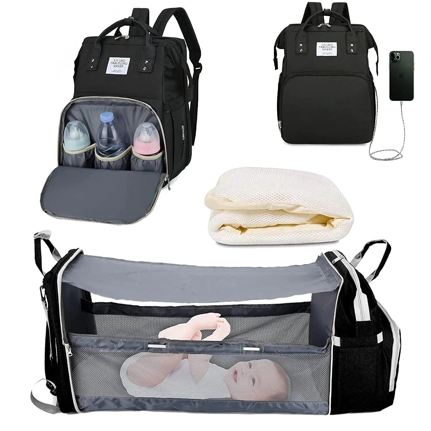3 in 1 Waterproof Diaper Bag ,Backpack, Foldable Baby Bed, Bag with USB Charger - Big Ass Store