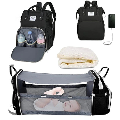 3 in 1 Waterproof Diaper Bag ,Backpack, Foldable Baby Bed, Bag with USB Charger - Big Ass Store