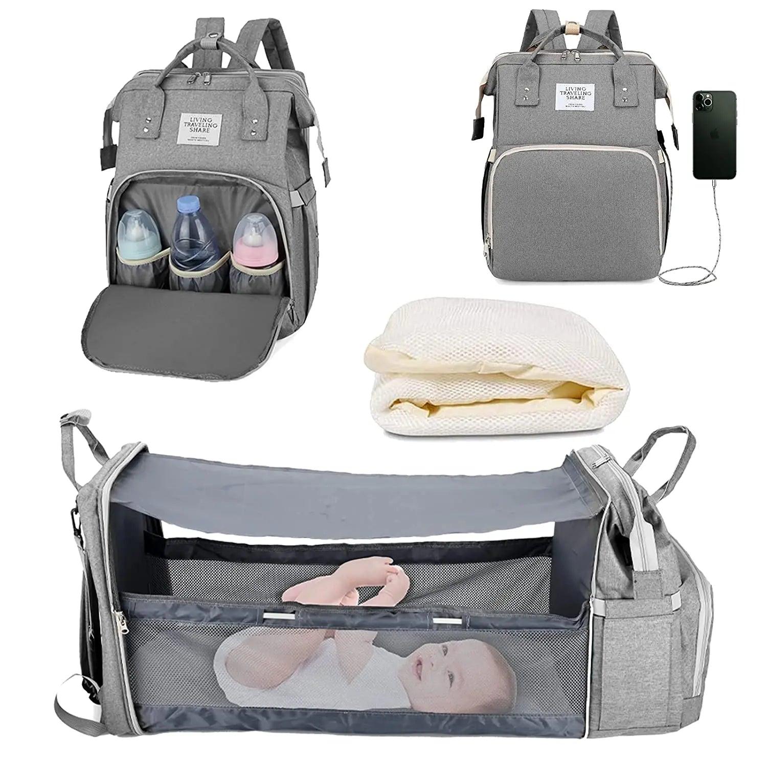 3 in 1 Waterproof Diaper Bag ,Backpack, Foldable Baby Bed, Bag with USB Charger - Big Ass Store