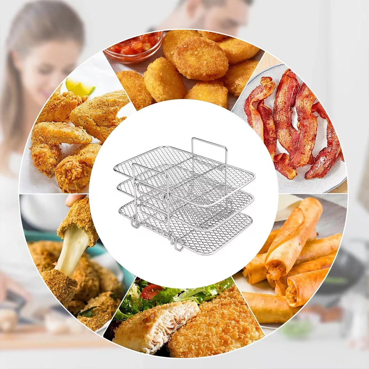 Air Fryer Rack for Ninja Air Fryer Three-Tier Double Basket Air Fryer Accessories 304 Stainlesssteel Dehydrator Rack Toast Rack - Big Ass Store