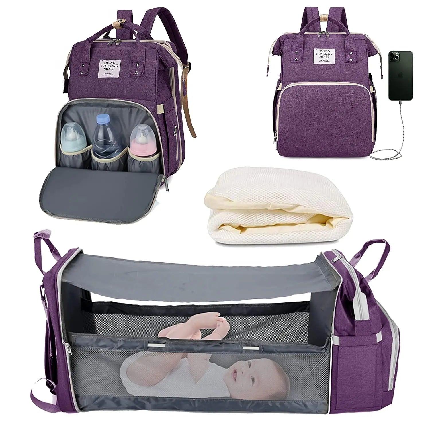 3 in 1 Waterproof Diaper Bag ,Backpack, Foldable Baby Bed, Bag with USB Charger - Big Ass Store
