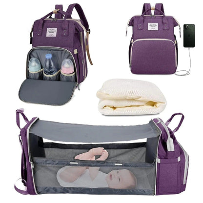 3 in 1 Waterproof Diaper Bag ,Backpack, Foldable Baby Bed, Bag with USB Charger - Big Ass Store