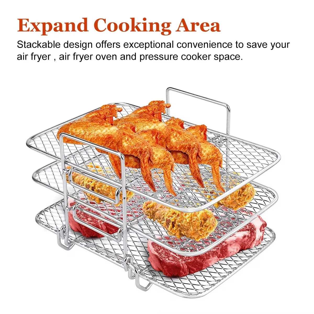Air Fryer Rack for Ninja Air Fryer Three-Tier Double Basket Air Fryer Accessories 304 Stainlesssteel Dehydrator Rack Toast Rack - Big Ass Store