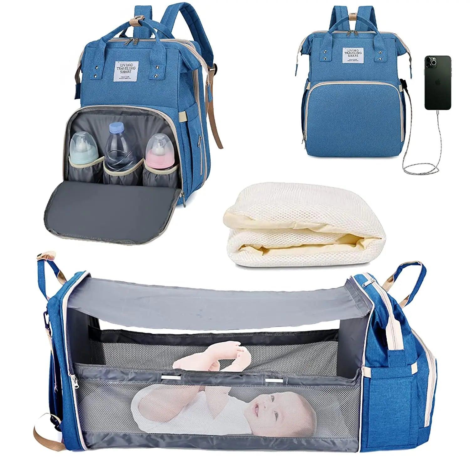 3 in 1 Waterproof Diaper Bag ,Backpack, Foldable Baby Bed, Bag with USB Charger - Big Ass Store