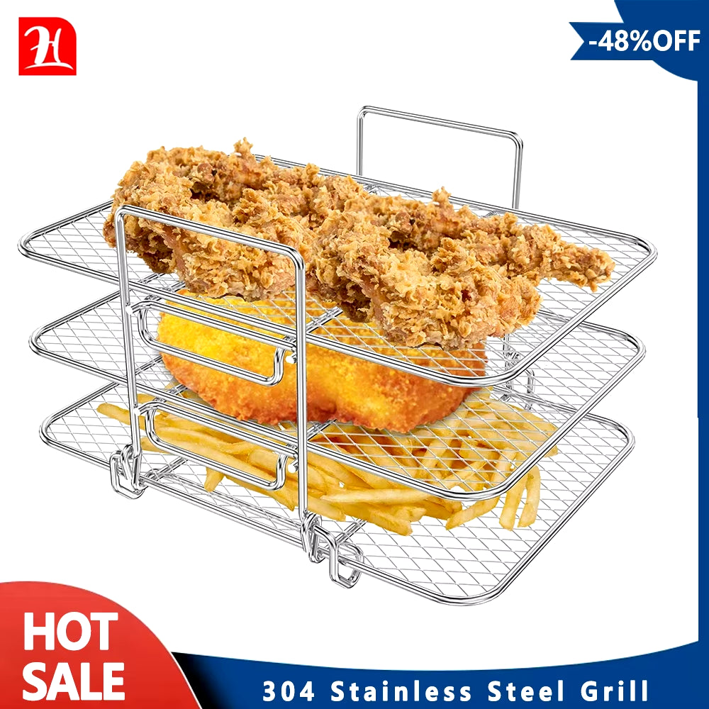 Air Fryer Rack for Ninja Air Fryer Three-Tier Double Basket Air Fryer Accessories 304 Stainlesssteel Dehydrator Rack Toast Rack - Big Ass Store